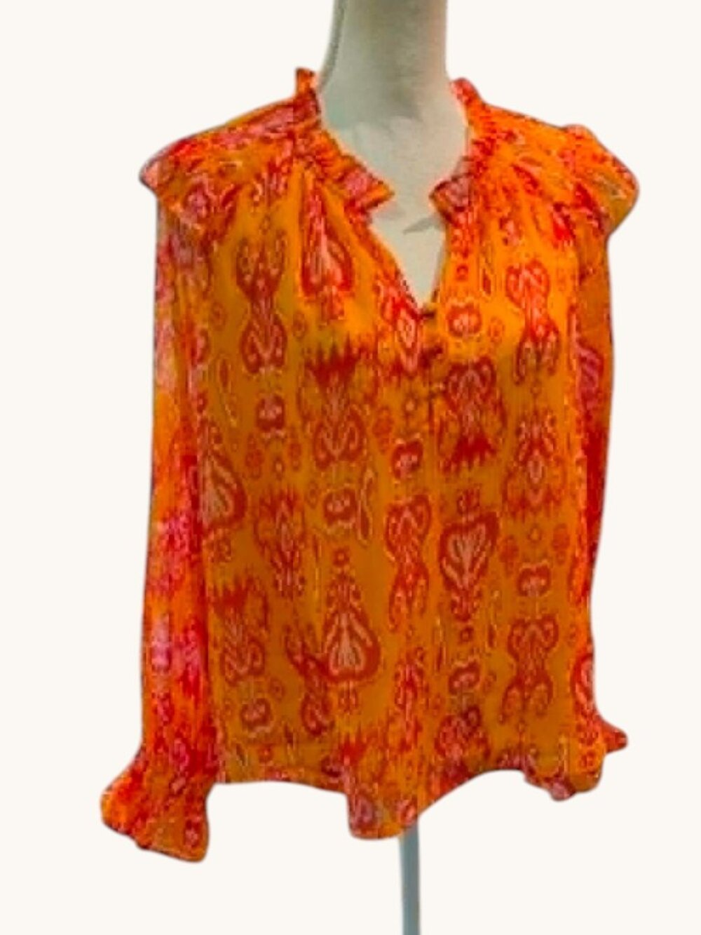 Anthropologie Calligraphie - Orange Ruffle-Neck Blouse - Size XL